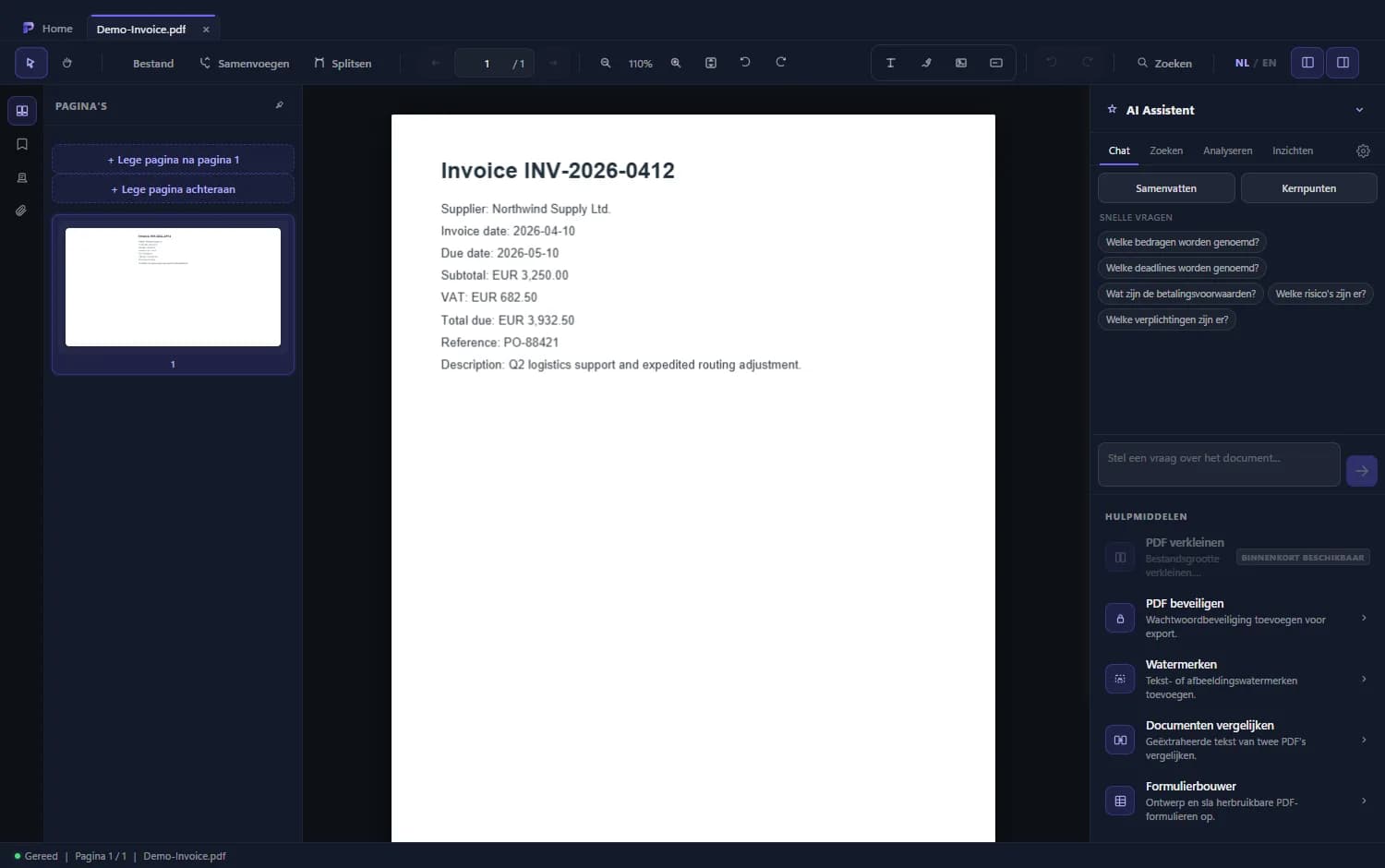 Atlas PDF Reader met een geopend PDF-document