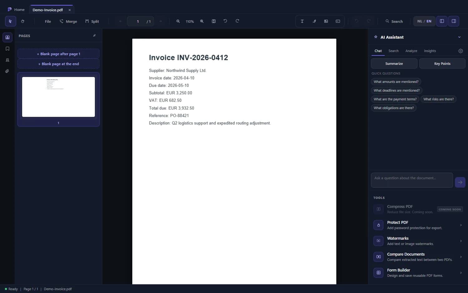 Atlas PDF Reader with an open PDF document